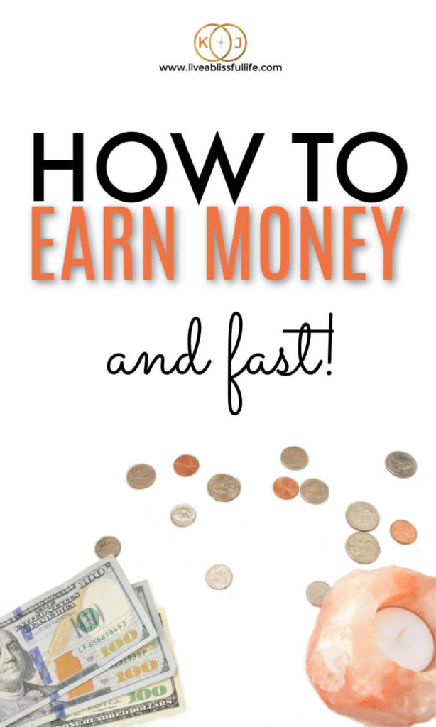 Background - 300 US dollars with a scattering of coins and a himalayn salt candle holder.
Foreground - how to earn money and fast