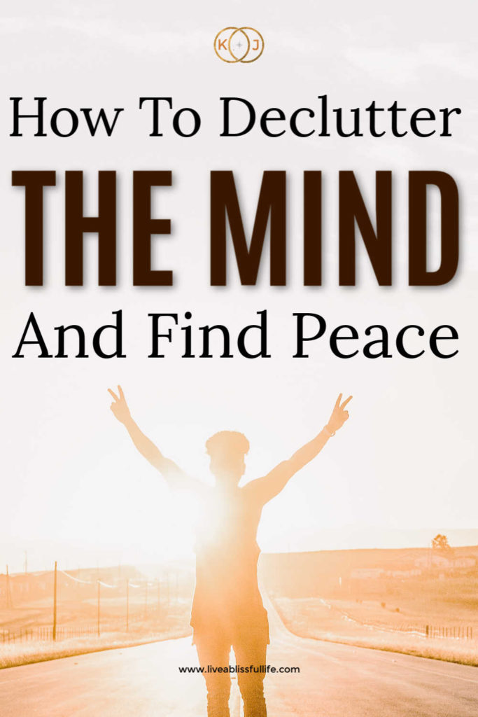 text: how to declutter the mind and find peace
image: person holding both hands up in a peace sign