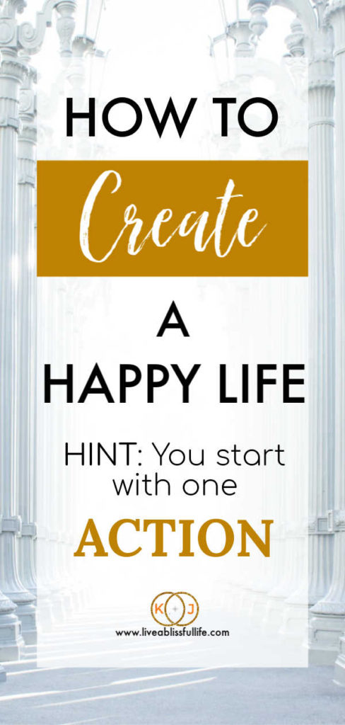 white pillars on either side of the text "how to create a happy life"