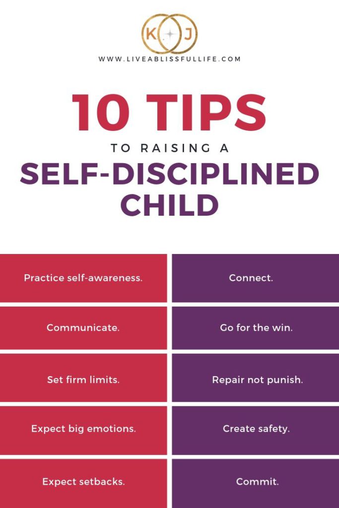 infographic containing 10 tips to raising a self-disciplined child