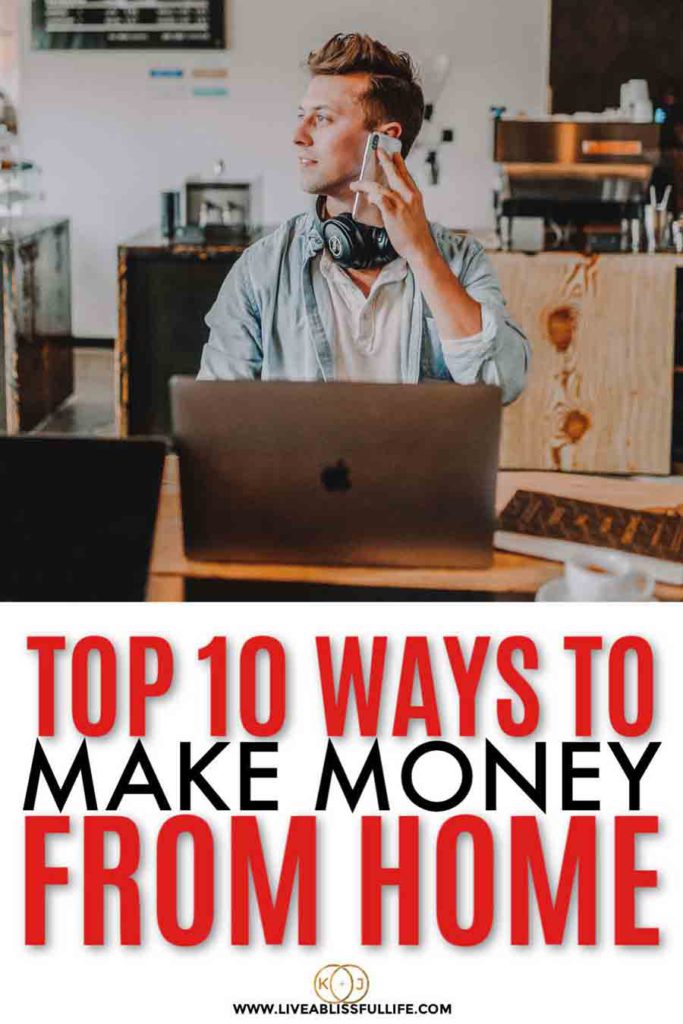 image: man on the phone whilst working on a laptop
text: top 10 ways to make money from home