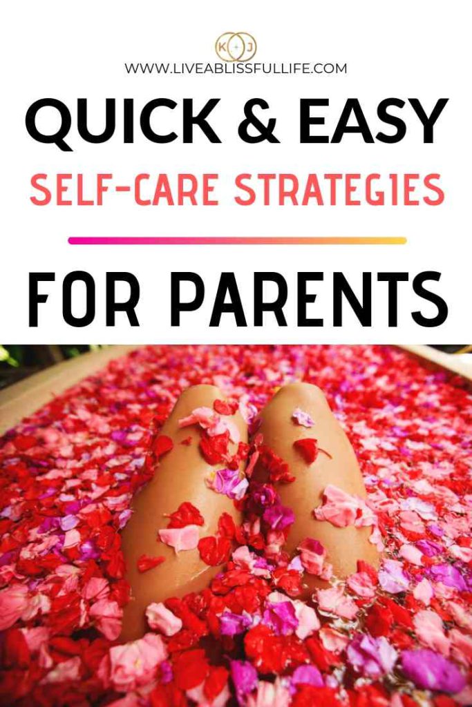 image: woman in a bath full of red petals
text: quick and easy self-care strategies for parents