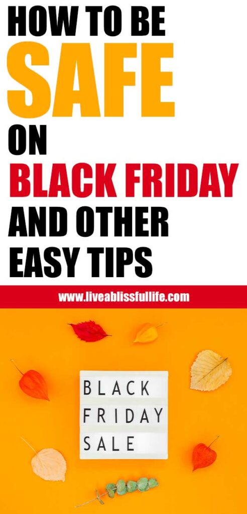 Text: How To Be Safe On Black Friday And Other Easy Tips
Image: Black Friday Sale Lightbox and autumn leaves on bright yellow background