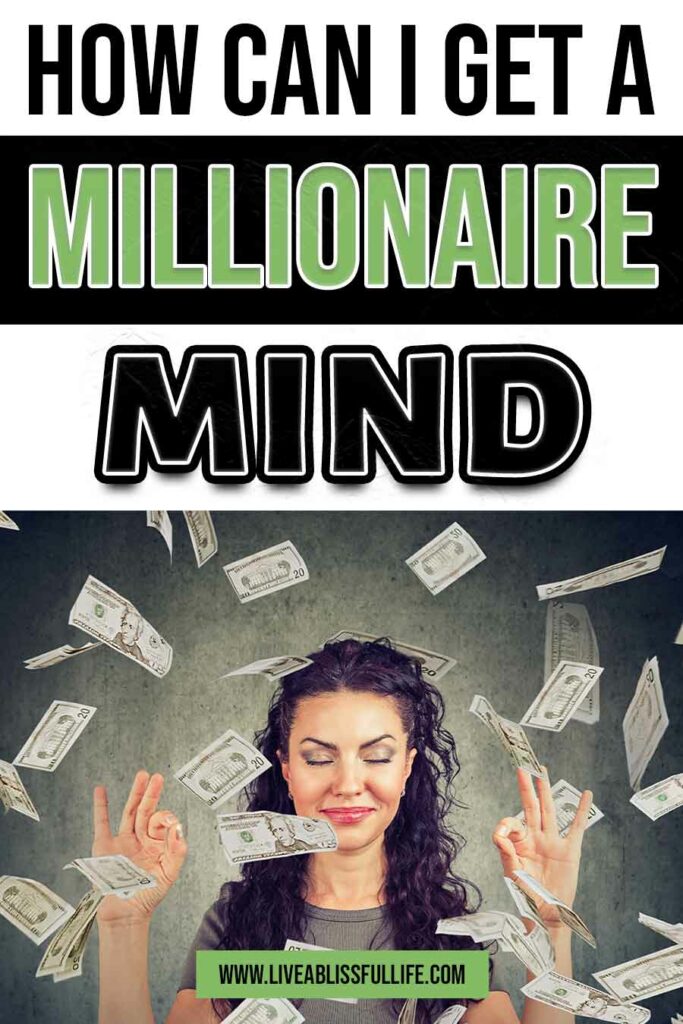 Image: Woman meditating with dollar bills floating everywhere
Text: How can I get a millionaire mind